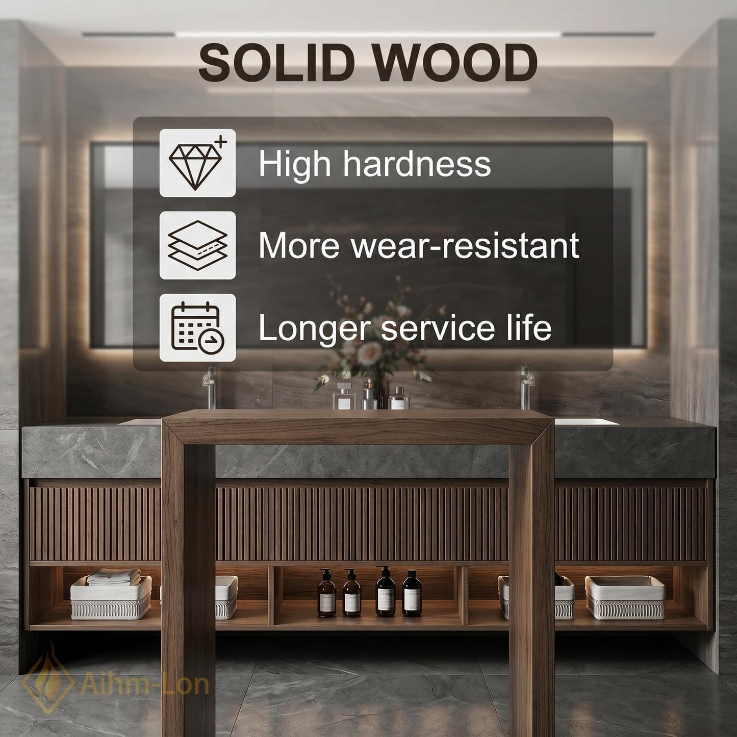 60''-96'' Double Bathroom Vanity with Sink Dark Modern Floating Stone Slatted Open
