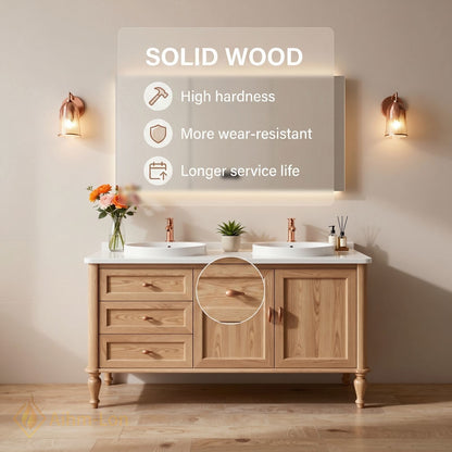 60''-96'' Modern Bathroom Vanity with Sink Light Wood Grain Vessel Sinks Anti-Fog Mirror
