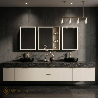 78''-96'' Double Bathroom Vanity with Sink Modern Floating Dark Walnut Slatted Panel