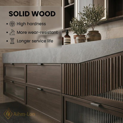76''-96'' Double Bathroom Vanity with Sink Slatted Drawers Floating Double Open Shelving