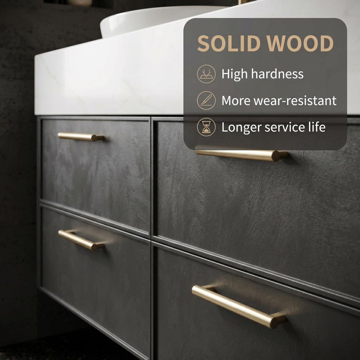 60''-96'' Double Bathroom Vanity with Sink Modern Floating Stone-Like Finish Deep Drawers