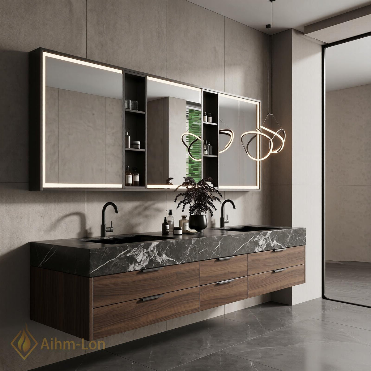 60''-96'' Double Bathroom Vanity with Sink Floating Wood Grain Drawers Countertop Space