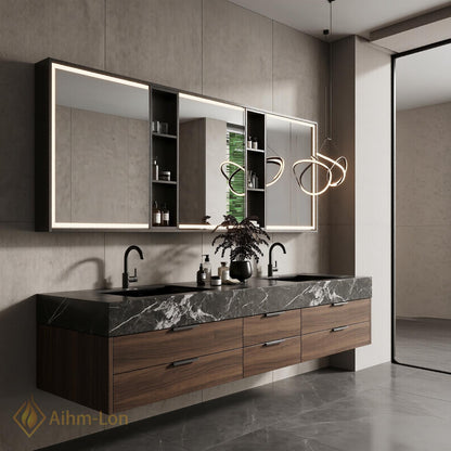 60''-96'' Double Bathroom Vanity with Sink Floating Wood Grain Drawers Countertop Space