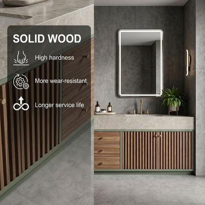 60''-96'' Modern Bathroom Vanity with Sink Double Basin Marble Top Vertical Slat Green