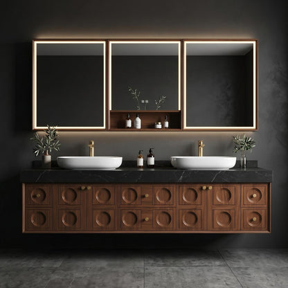 60''-96'' Modern Floating Bathroom Vanity with Sink Dark Stone Top Generous Storage