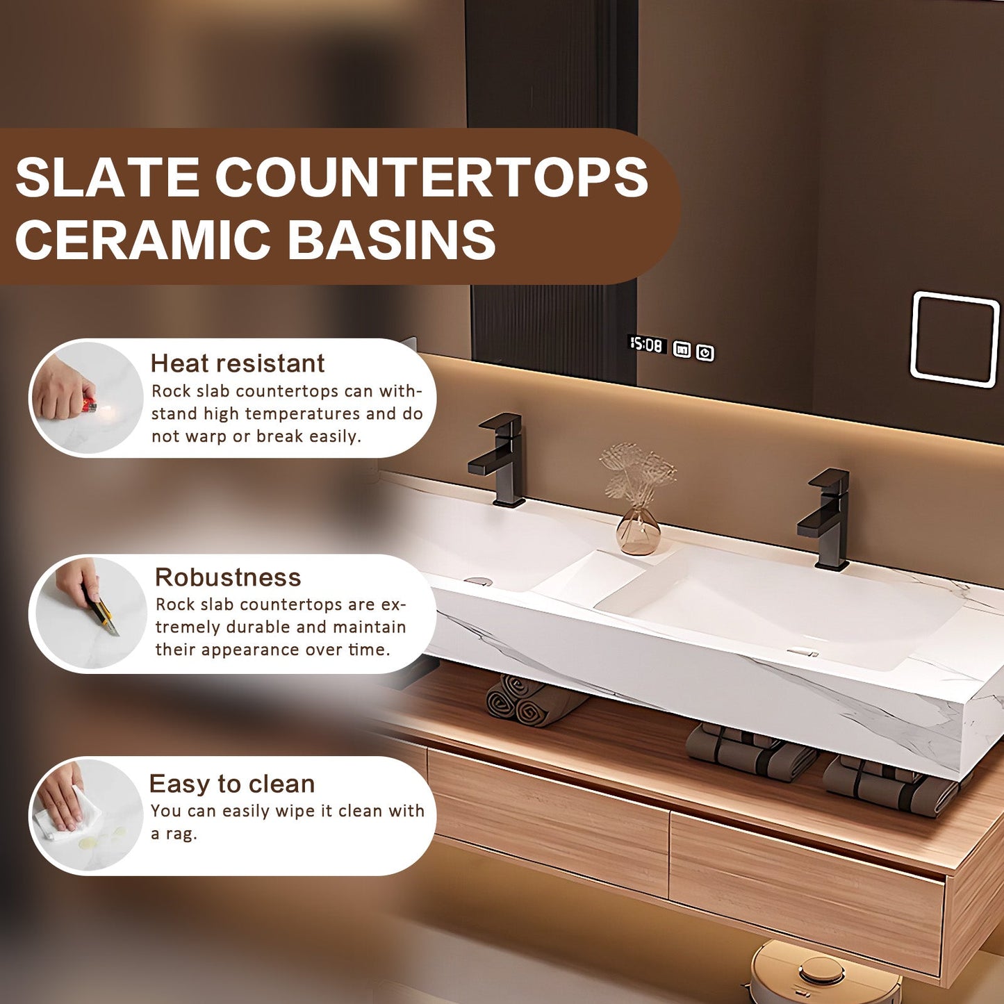 56"- 96" Modern Bath Vanity Set with Smart Backlit Mirror