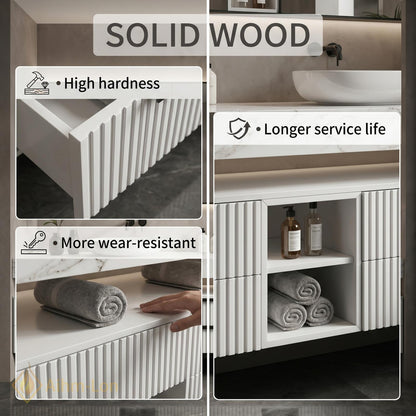 60''-96'' Double Bathroom Vanity with Sink Stone Texture Slats Open Bottom Shelf
