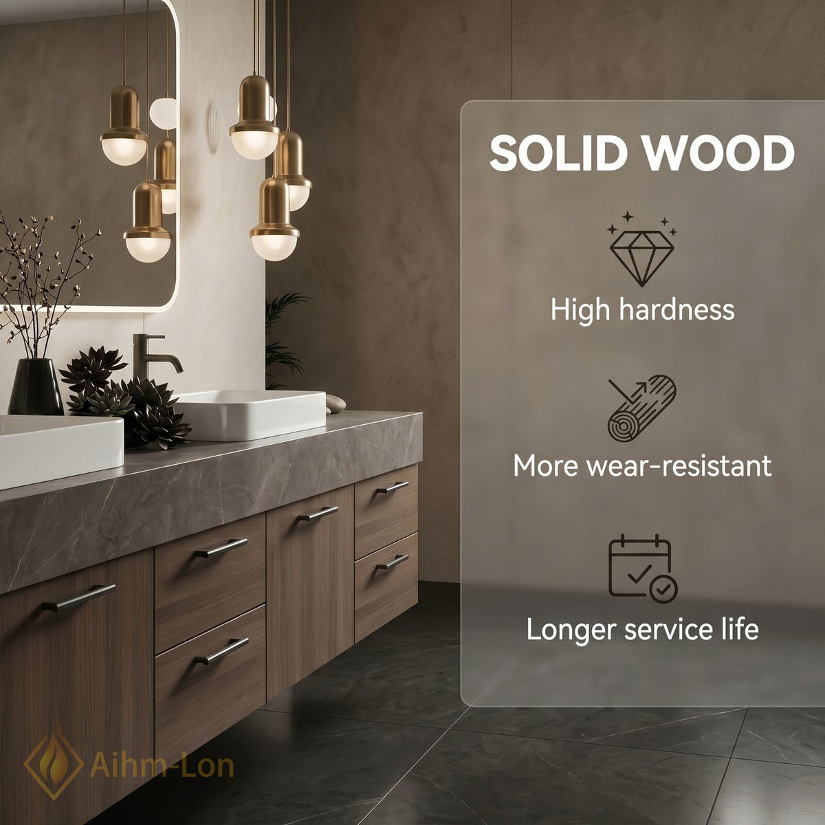 76''-96'' Double Bathroom Vanity with Sink Dark Grey Marble Top Drawer Storage