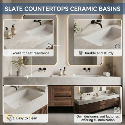 76''-96'' Double Bathroom Vanity with Sink Dark Walnut Finish Slatted Front Design