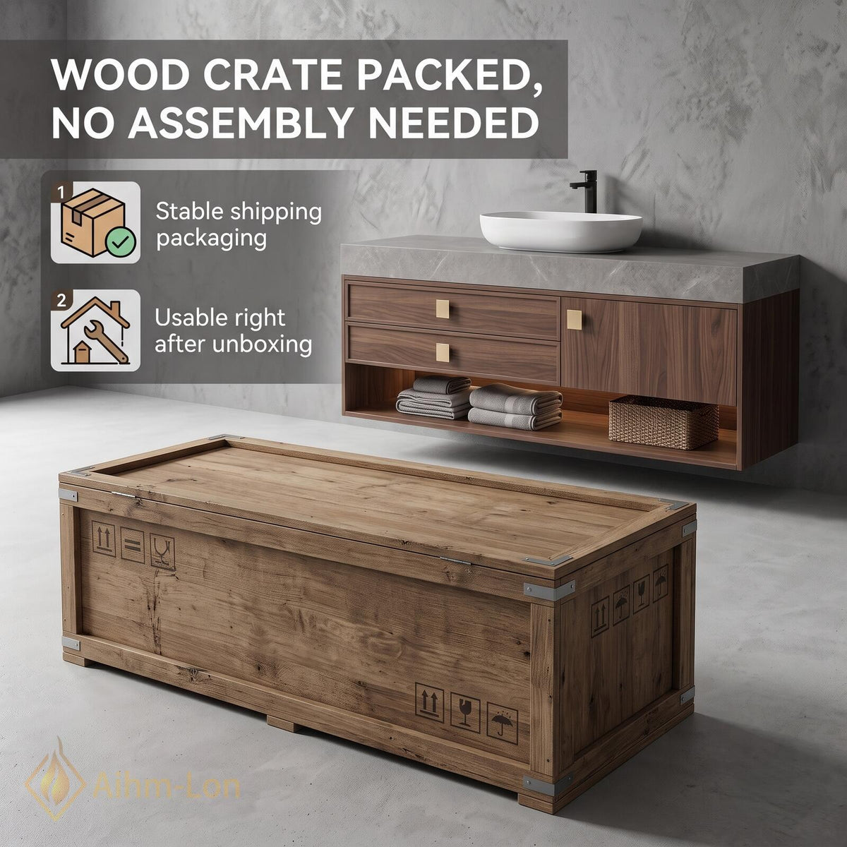 36''-110'' Floating Bathroom Vanity with Sink Dark Wood Finish Spacious Side Storage