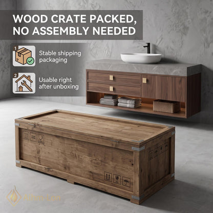 36''-110'' Floating Bathroom Vanity with Sink Dark Wood Finish Spacious Side Storage