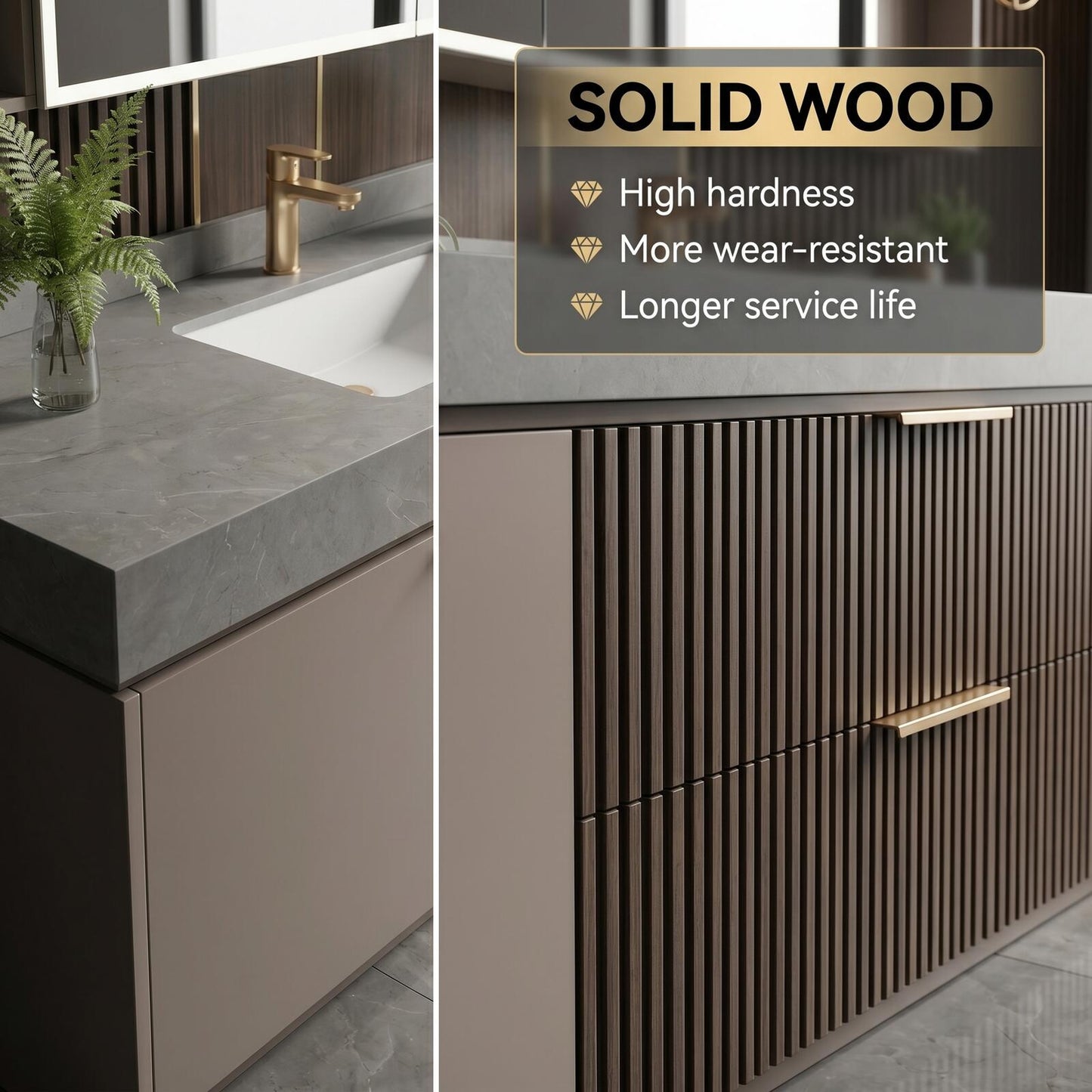 60''-96'' Modern Bathroom Vanity with Sink Double Sink Slatted Front Panels Mirror Cabinet