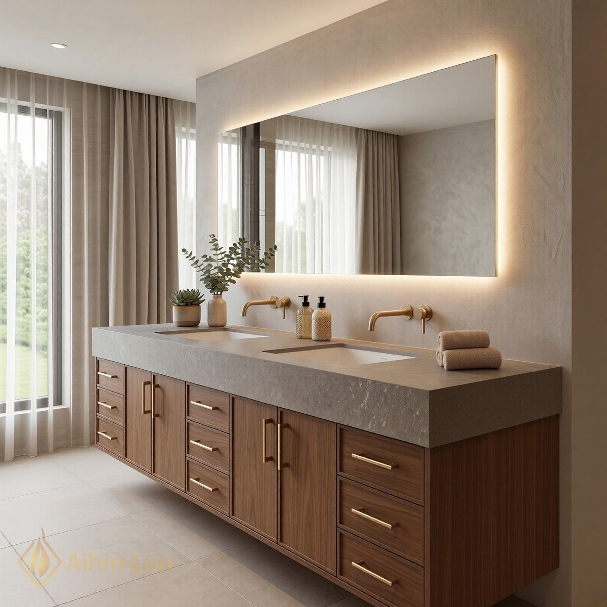 76''-96'' Bathroom Vanity with Sink Floating Base Construction Wood-Grain Drawer Fronts Double