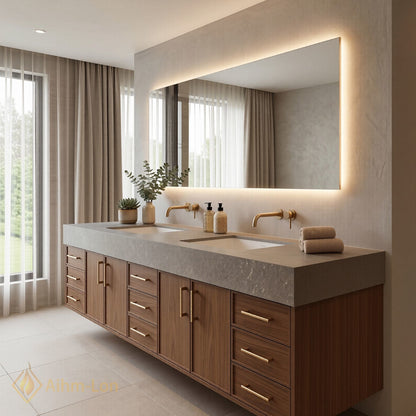 76''-96'' Bathroom Vanity with Sink Floating Base Construction Wood-Grain Drawer Fronts Double