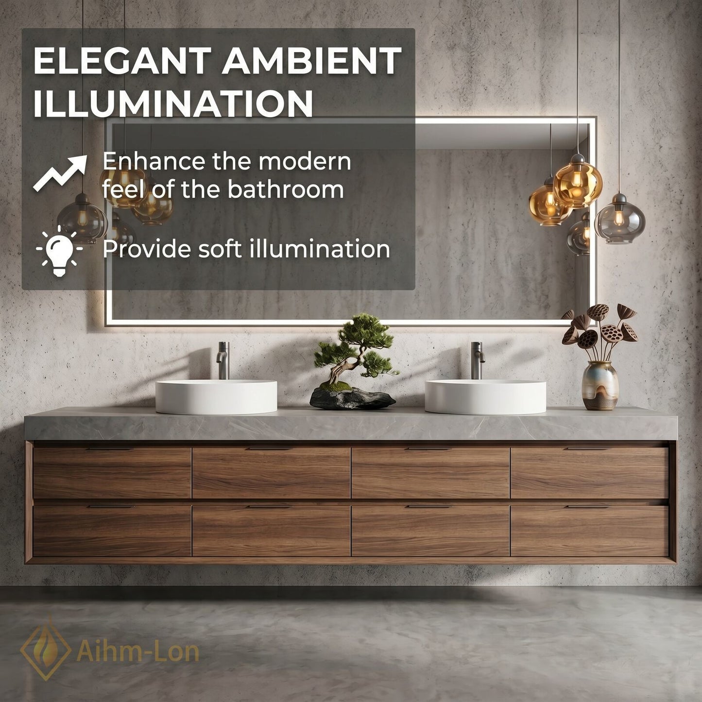 70''-96'' Double Bathroom Vanity with Sink Modern Wood-Grain Vanities Large Marble Texture