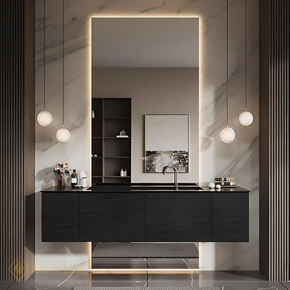 36''-110'' Double Bathroom Vanity with Sink Modern Sleek Dark Finish Spacious Shelving