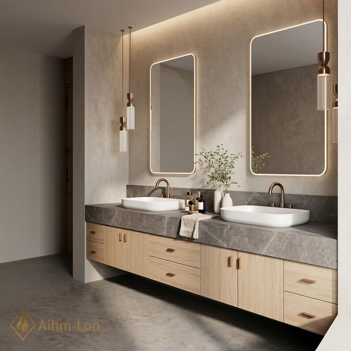 76''-96'' Double Bathroom Vanity with Sink Floating Modern Vanities Stone Texture Top