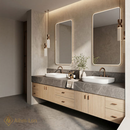 76''-96'' Double Bathroom Vanity with Sink Floating Modern Vanities Stone Texture Top