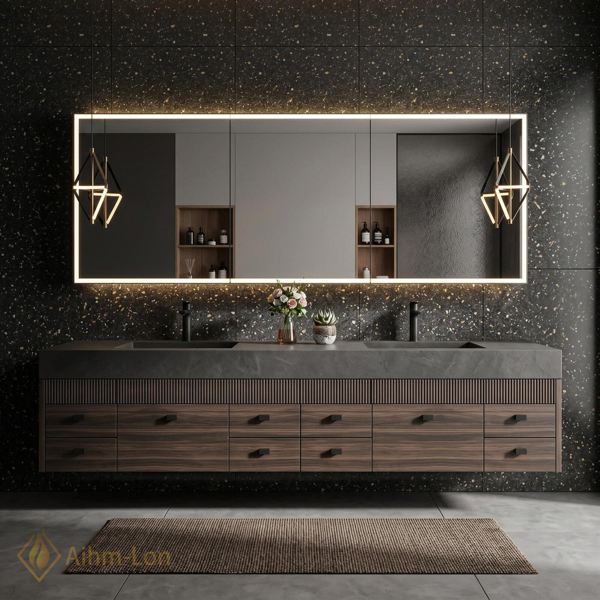 60''-96'' Double Bathroom Vanity with Sink Rattan Inset Door Light Oak Finish