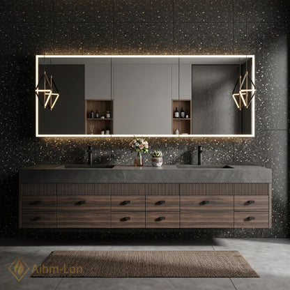 60''-96'' Double Bathroom Vanity with Sink Rattan Inset Door Light Oak Finish