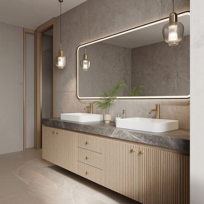 60''-96'' Double Bathroom Vanity with Sink Ribbed Panel Fronts Slate Gray Top