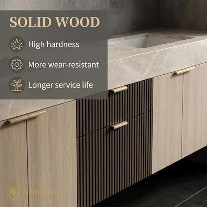 74''-96'' Double Bathroom Vanity with Sink Modern Floating Slatted-Panel Drawers Storage