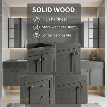 76''-96'' Double Bathroom Vanity with Sink Matte Grey Stone-Textured Countertop Modern Spaces