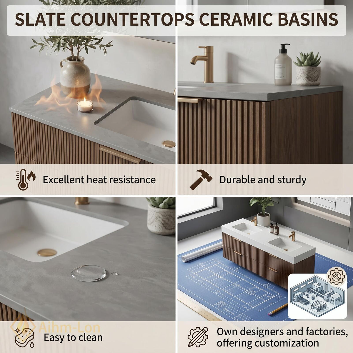 60''-96'' Double Bathroom Vanity with Sink Modern Slatted Wood Front White Solid Storage