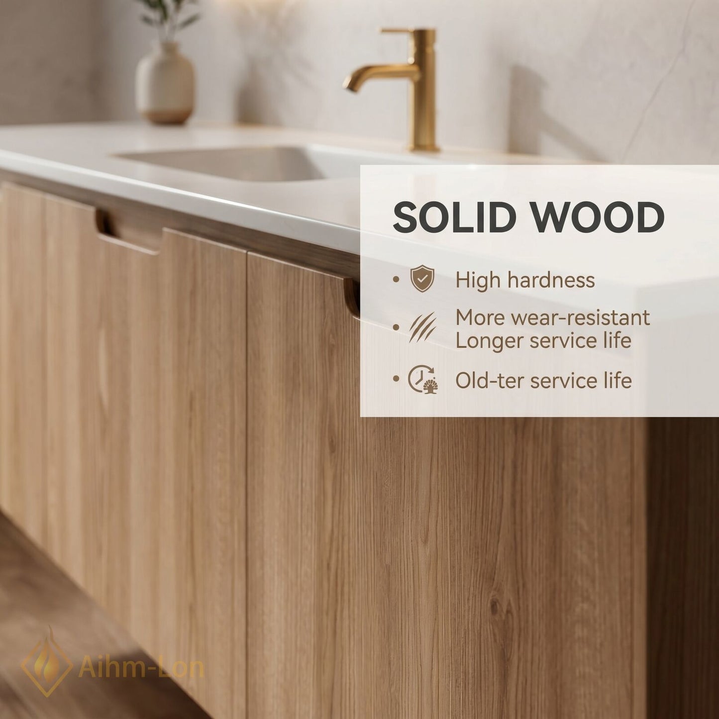 36''-64'' Single Bathroom Vanity with Sink Floating Light Oak Wood Grain Mirror Cabinet