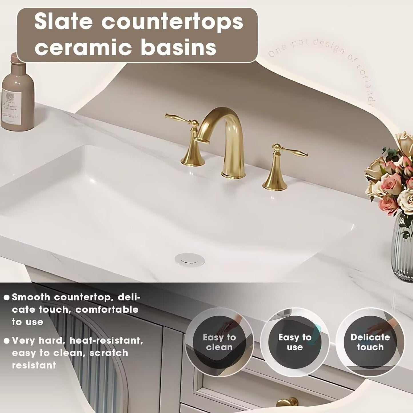 58"-96"Modern Bathroom Vanity Includes Fine Copper Metal Texture Handle & Striped Glass Door Storage