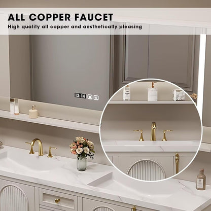 58"-96"Modern Bathroom Vanity Includes Fine Copper Metal Texture Handle & Striped Glass Door Storage