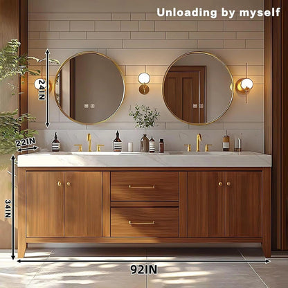 72"-96" Retro Bathroom Vanity with Double Sinks Includes Round Mirror