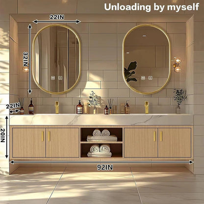 60"-96"Floating Bathroom Vanity with Double Sinks Includes Rock Slabs Countertop