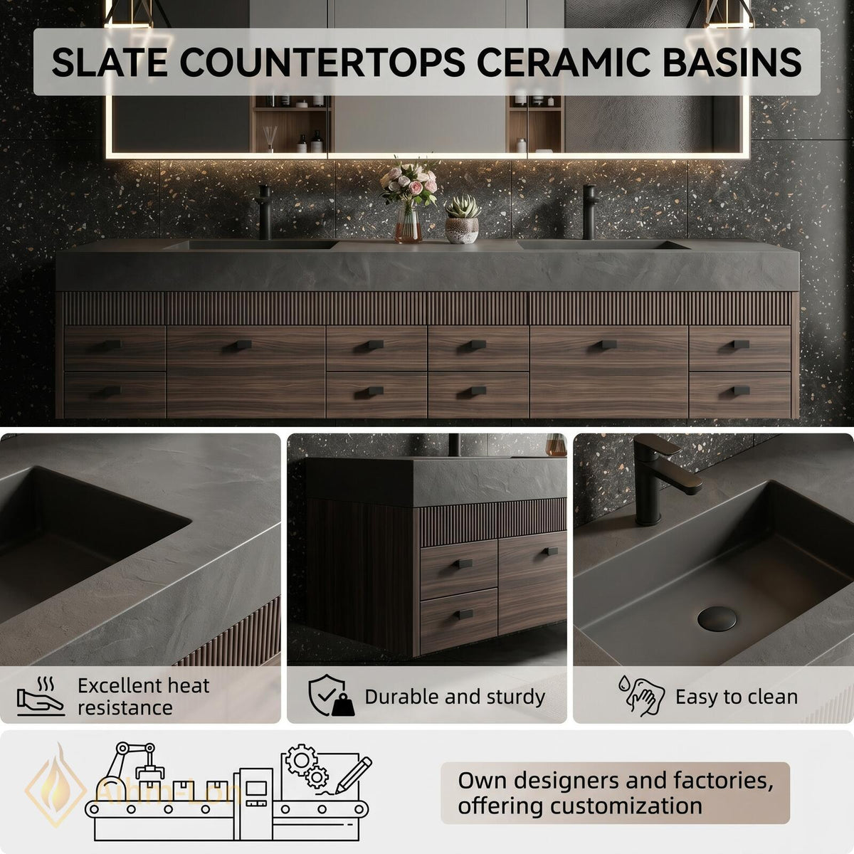 60''-96'' Double Bathroom Vanity with Sink Rattan Inset Door Light Oak Finish