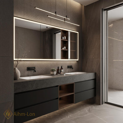 60''-96'' Double Bathroom Vanity with Sink Floating Dark Matte Finish Open Shelf