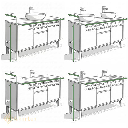 60''-96'' Double Bathroom Vanity with Sink Floating Matte Cream Wide Countertop Space