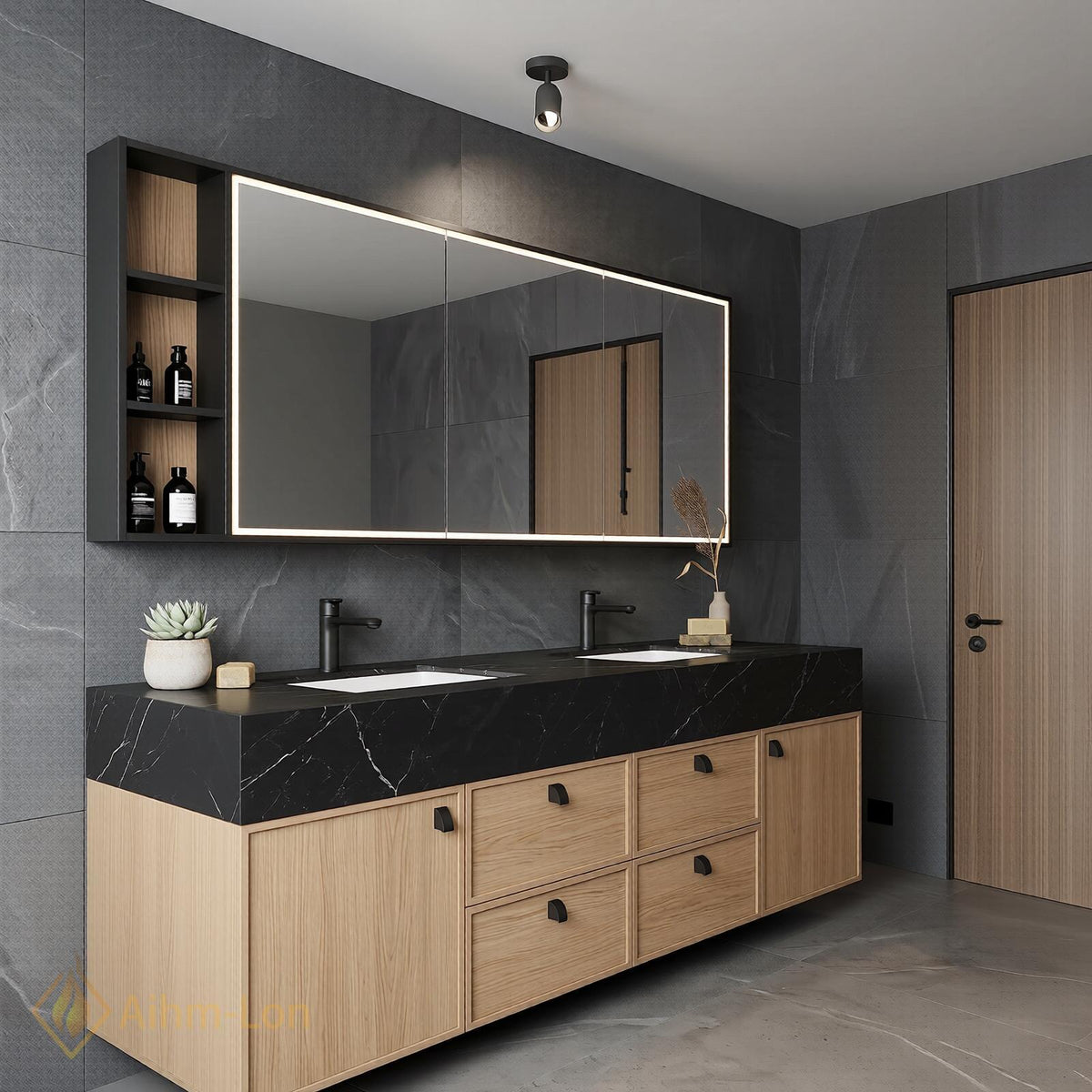 60''-96'' Double Bathroom Vanity with Sink Floating Light Wood Finish Mirror Cabinet