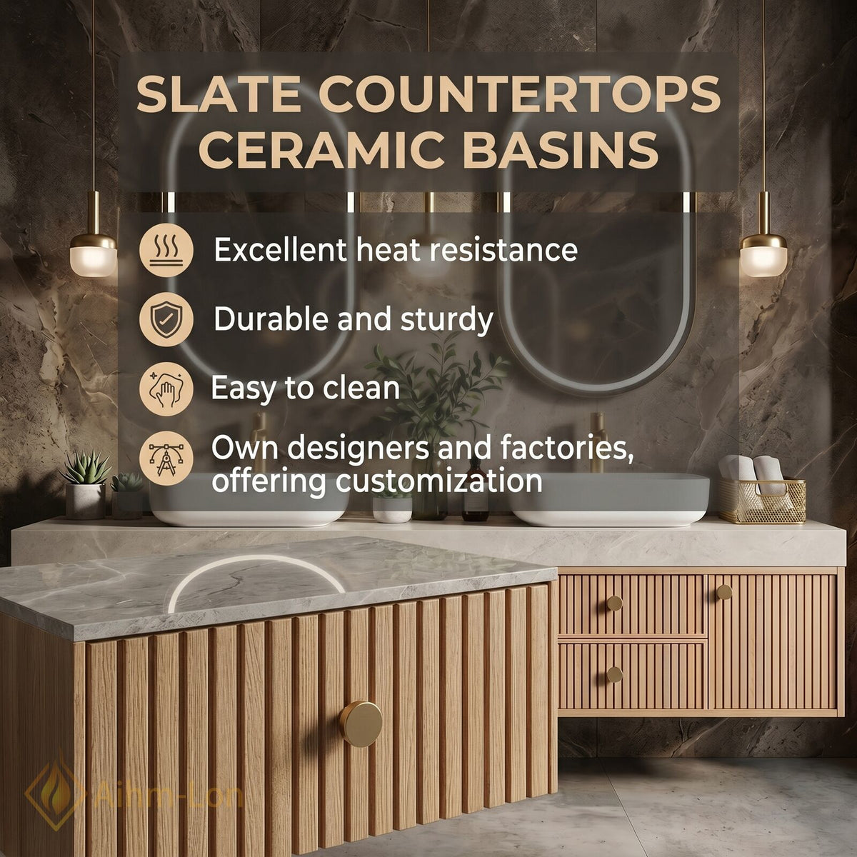 78''-96'' Double Bathroom Vanity with Sink Slatted Front Spacious Counter Cabinet