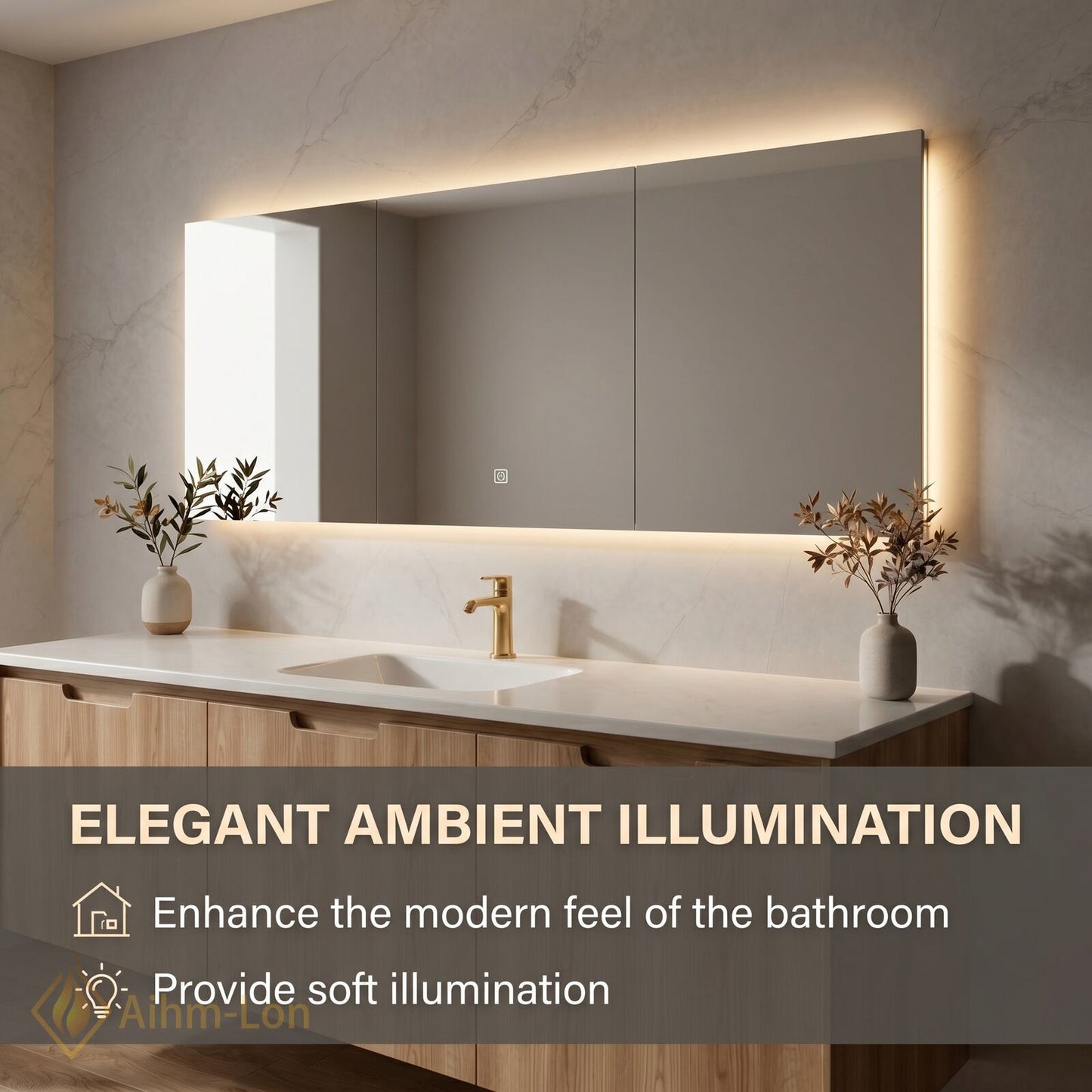 36''-64'' Single Bathroom Vanity with Sink Floating Light Oak Wood Grain Mirror Cabinet