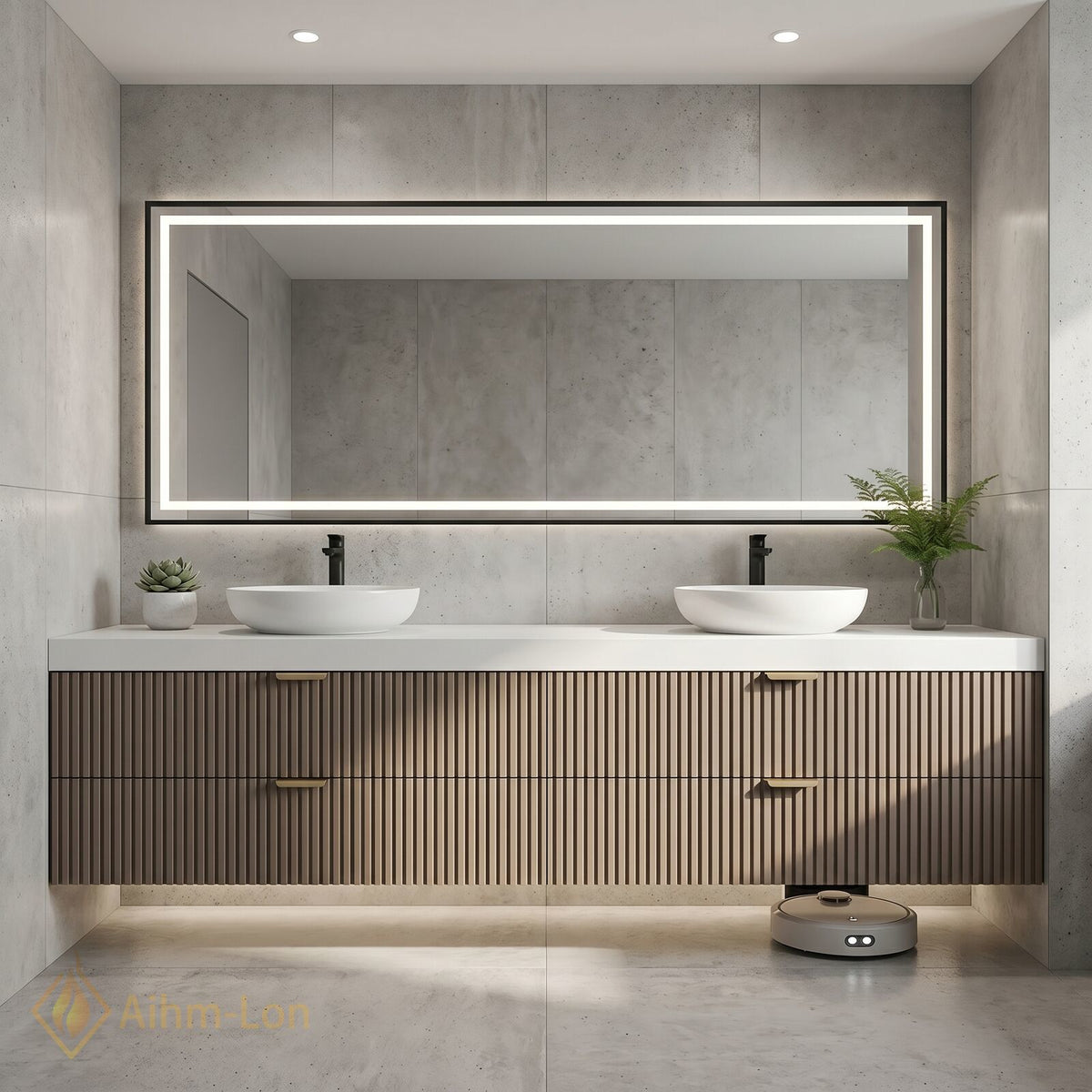 60''-96'' Double Bathroom Vanity with Sink Slatted Wood Finish Open Storage Decor