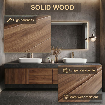 60''-96'' Modern Bathroom Vanity with Sink Double Sink Dark Stone Walnut Wood Drawers Cabinet