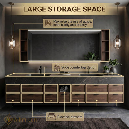 60''-96'' Double Bathroom Vanity with Sink Wall-Mounted Wood Grain Texture Deep Drawer