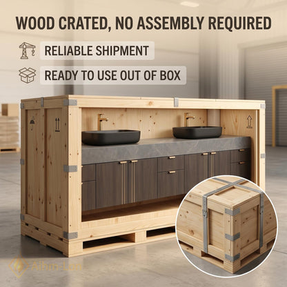 60''-96'' Double Bathroom Vanity with Sink Dark Walnut Floating Slatted Modern Finish