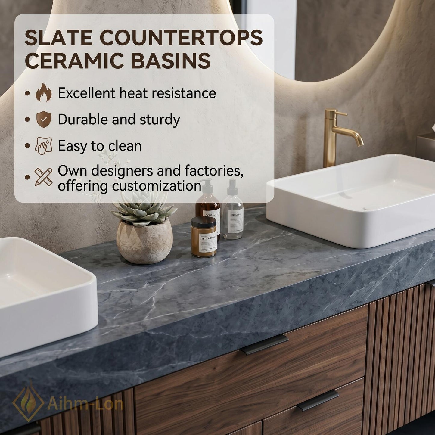 74''-96'' Double Bathroom Vanity with Sink Dark-Walnut Modern Floating Walnut