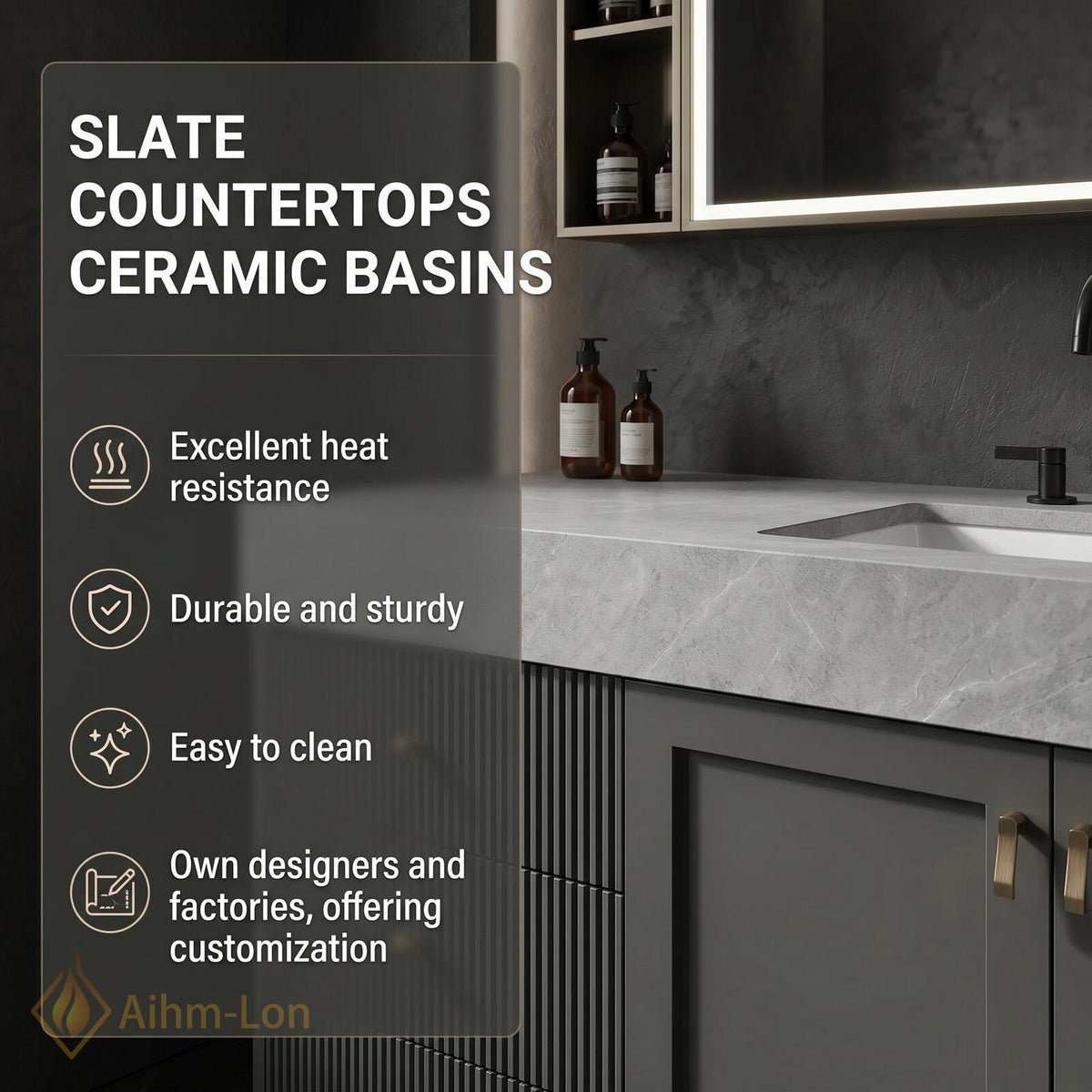 60''-96'' Double Bathroom Vanity with Sink Ribbed Center Panel Charcoal Gray Finish