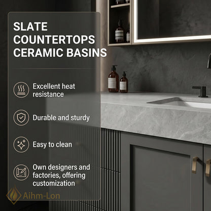 60''-96'' Double Bathroom Vanity with Sink Ribbed Center Panel Charcoal Gray Finish