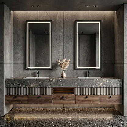 78''-96'' Double Bathroom Vanity with Sink Grey-Wood Modern Marble-Top Grain