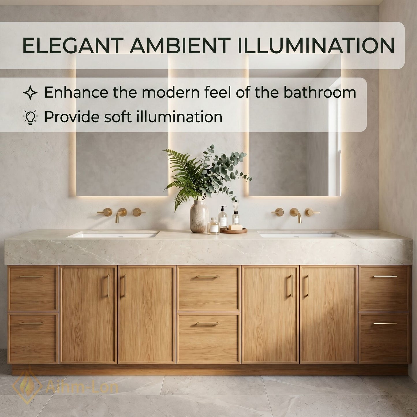 72''-96'' Double Bathroom Vanity with Sink Floating Drawers Wood Grain Finish Marble