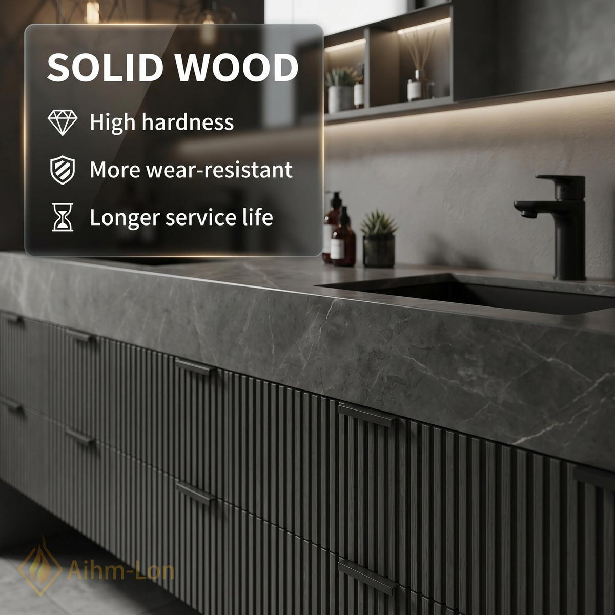 60''-96'' Double Bathroom Vanity with Sink Modern Floating Dark Grey Stone Look