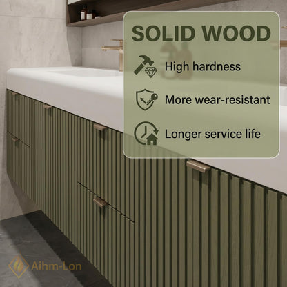 60''-96'' Double Bathroom Vanity with Sink Modern Floating Matte Green Fluted Front